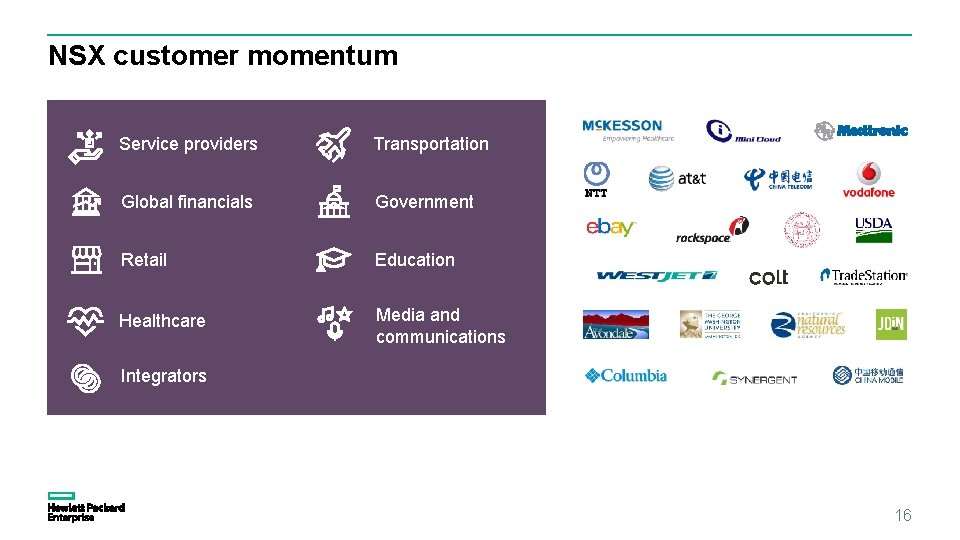 NSX customer momentum Service providers Transportation Global financials Government Retail Education Healthcare Media and