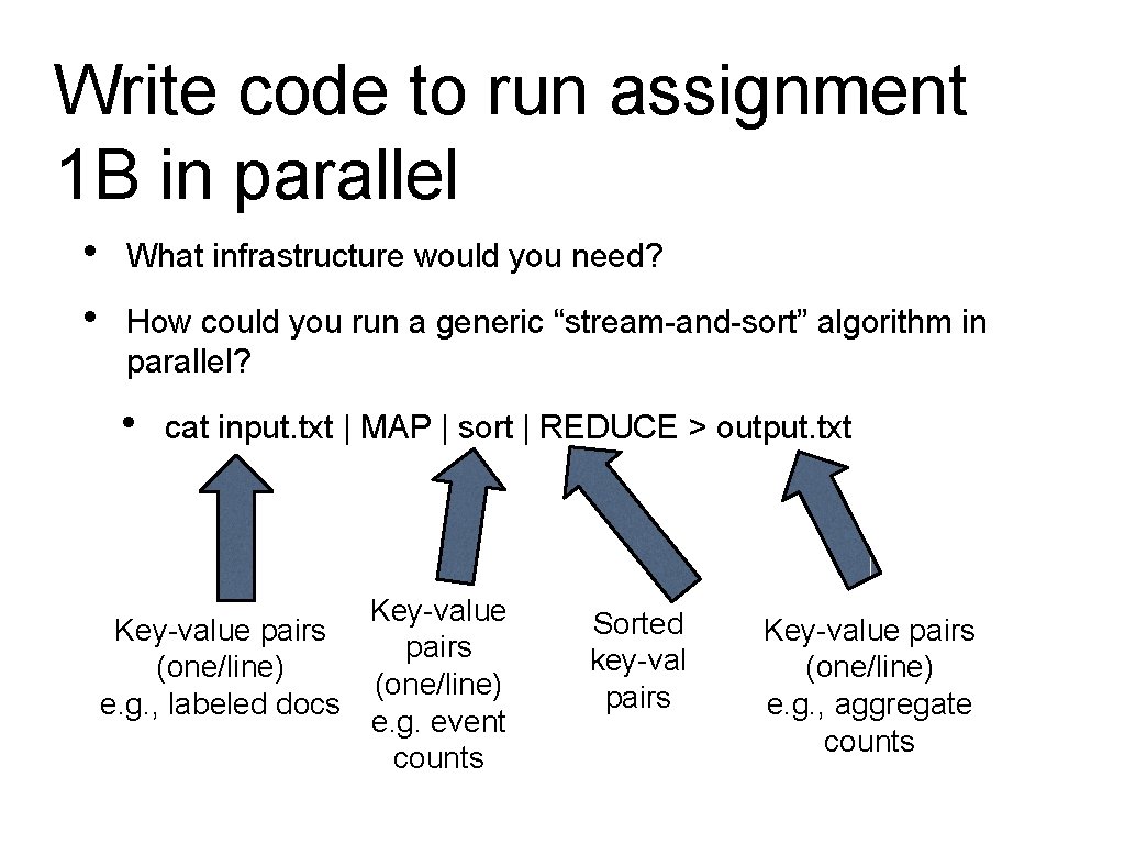 Write code to run assignment 1 B in parallel • • What infrastructure would