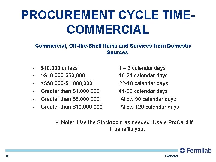 PROCUREMENT CYCLE TIMECOMMERCIAL Commercial, Off-the-Shelf Items and Services from Domestic Sources § § §