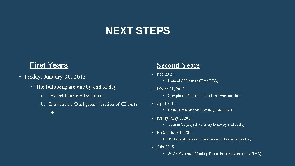 NEXT STEPS First Years • Friday, January 30, 2015 § The following are due