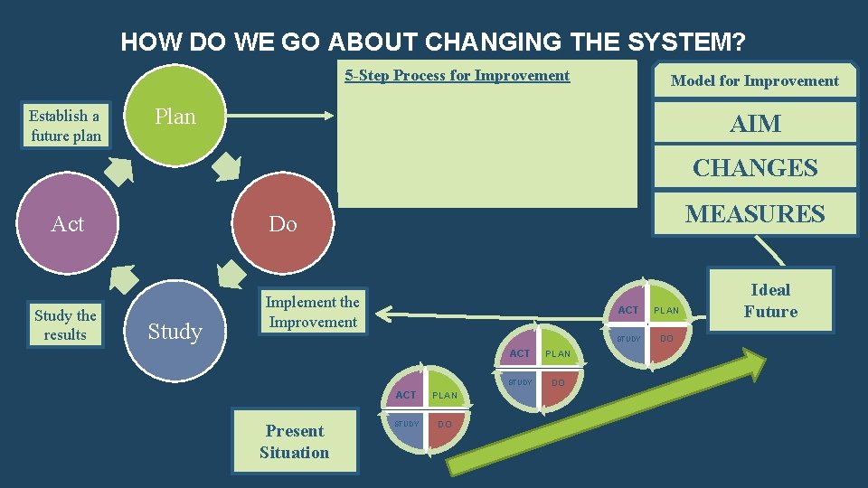 HOW DO WE GO ABOUT CHANGING THE SYSTEM? 5 -Step Process for Improvement Establish