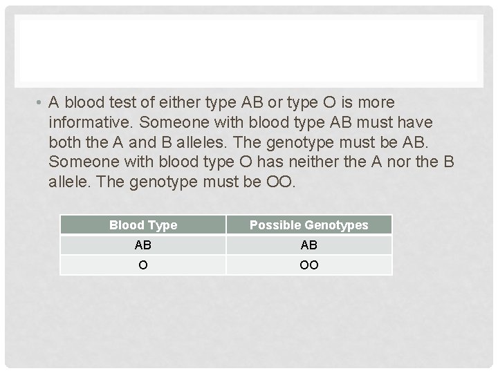  • A blood test of either type AB or type O is more