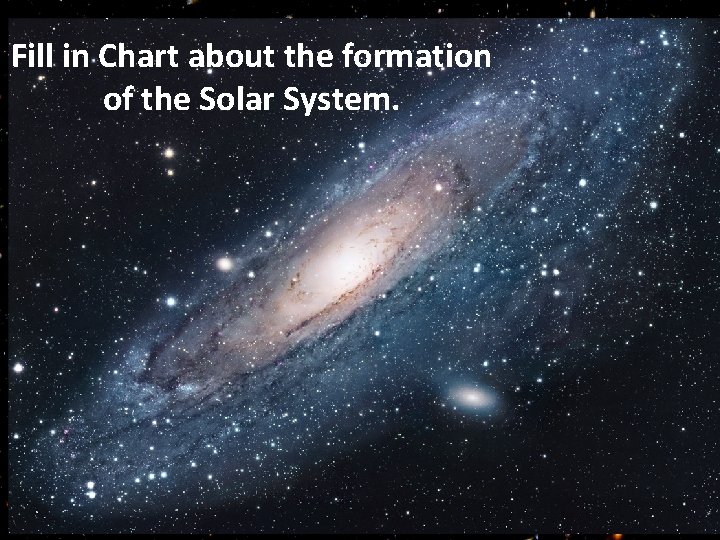 Fill in Chart about the formation Galaxy of the Solar System. 