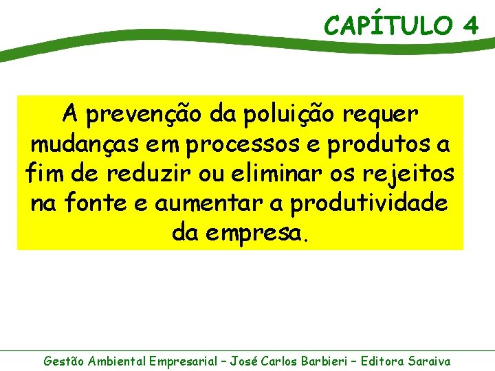 CAPÍTULO 4 A prevenção da poluição requer mudanças em processos e produtos a fim