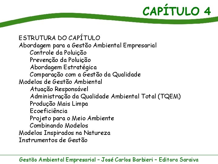 CAPÍTULO 4 ESTRUTURA DO CAPÍTULO Abordagem para a Gestão Ambiental Empresarial Controle da Poluição