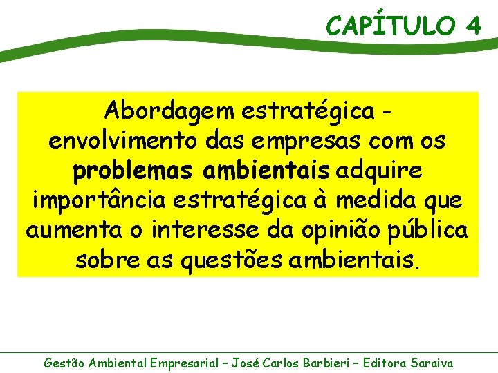 CAPÍTULO 4 Abordagem estratégica envolvimento das empresas com os problemas ambientais adquire importância estratégica