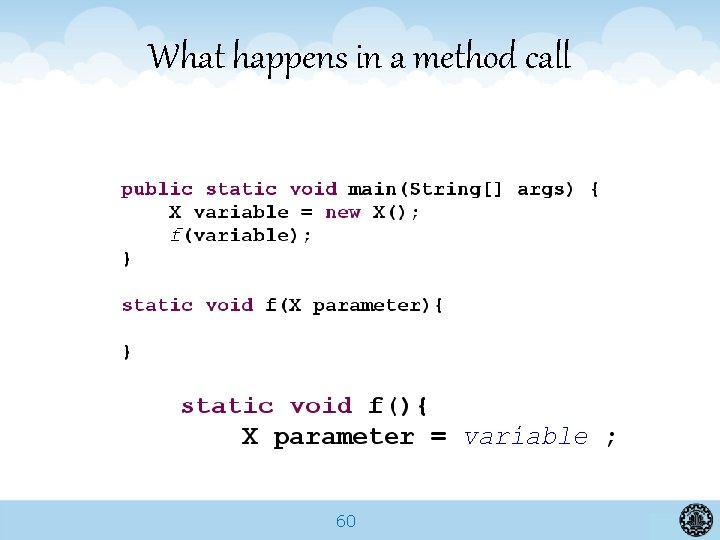 What happens in a method call 60 