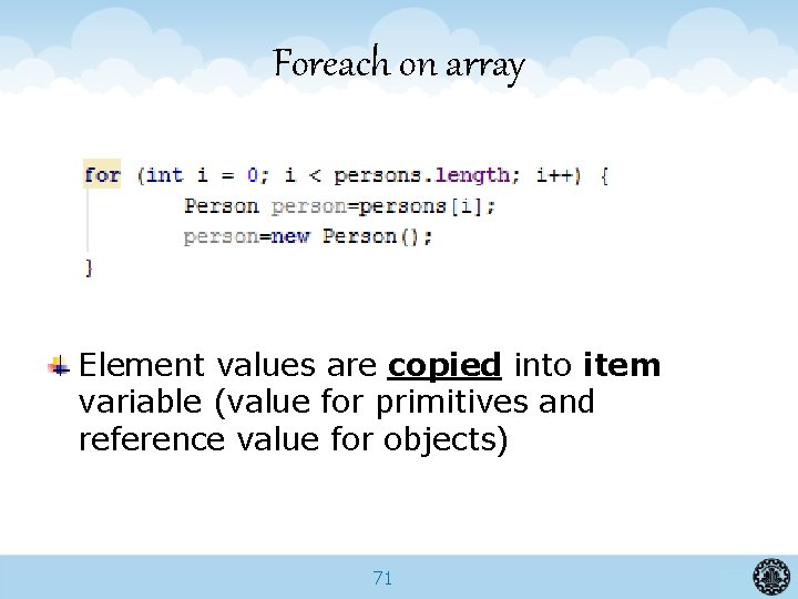 Foreach on array Element values are copied into item variable (value for primitives and
