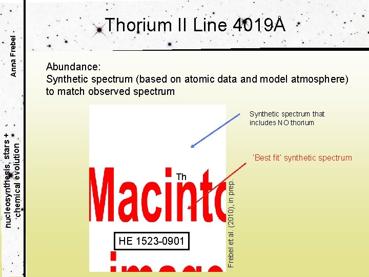 Anna Frebel Thorium II Line 4019Å Abundance: Synthetic spectrum (based on atomic data and