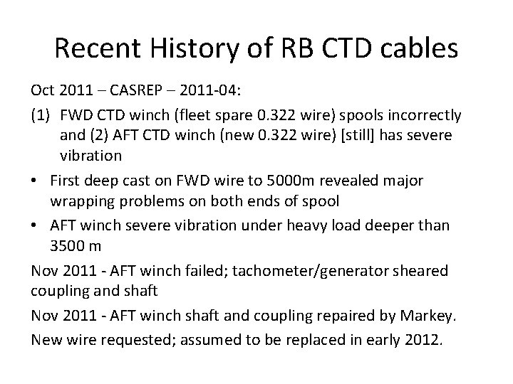 Recent History of RB CTD cables Oct 2011 – CASREP – 2011 -04: (1)