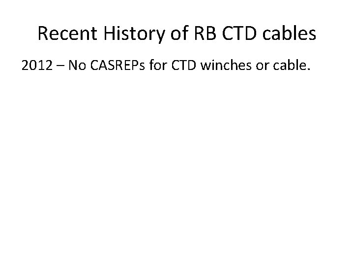 Recent History of RB CTD cables 2012 – No CASREPs for CTD winches or