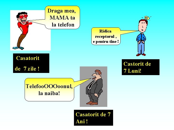 Draga mea, MAMA ta la telefon Ridica receptorul , e pentru tine ! Casatorit