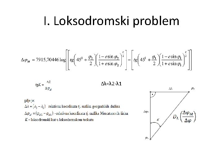 I. Loksodromski problem Δλ=λ 2 -λ 1 