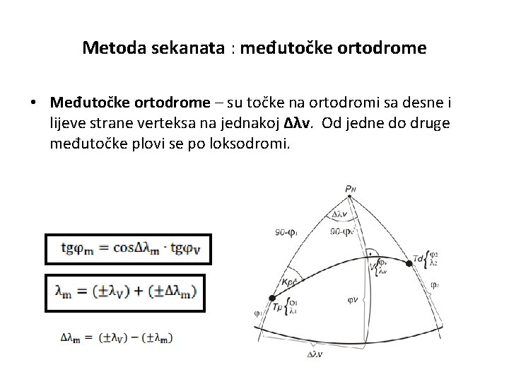 Metoda sekanata : međutočke ortodrome • Međutočke ortodrome – su točke na ortodromi sa