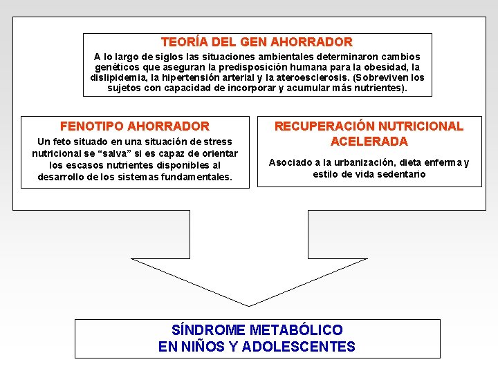 TEORÍA DEL GEN AHORRADOR A lo largo de siglos las situaciones ambientales determinaron cambios