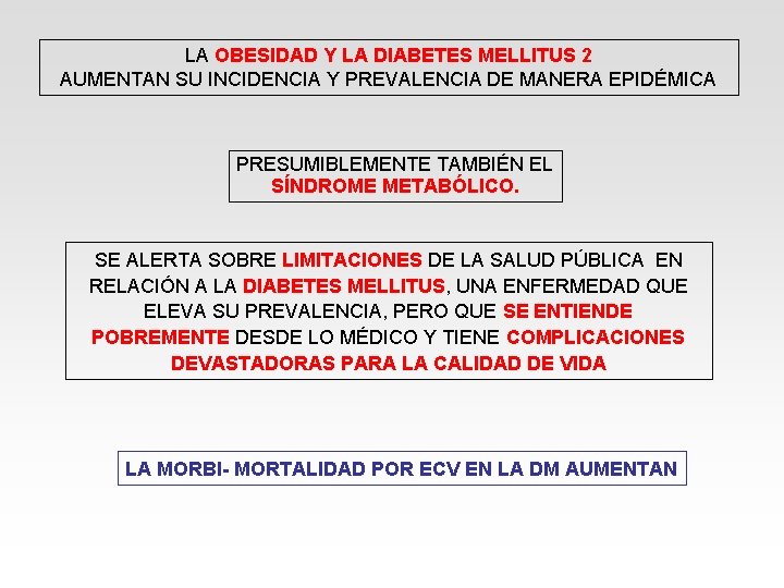 LA OBESIDAD Y LA DIABETES MELLITUS 2 AUMENTAN SU INCIDENCIA Y PREVALENCIA DE MANERA