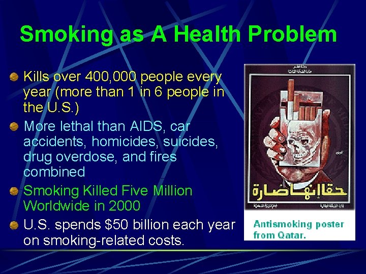 Smoking as A Health Problem Kills over 400, 000 people every year (more than