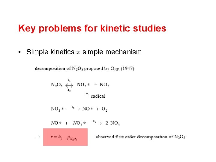 Key problems for kinetic studies • Simple kinetics simple mechanism 