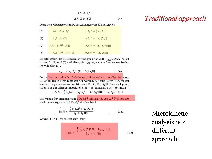 Traditional approach Microkinetic analysis is a different approach ! 