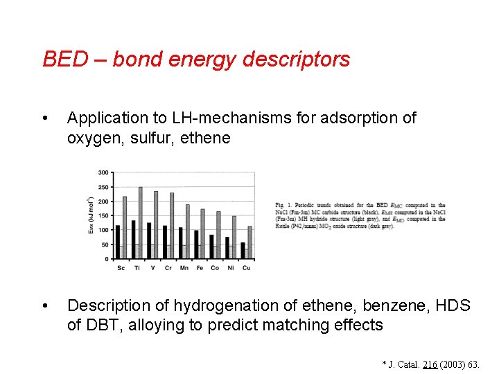 BED – bond energy descriptors • Application to LH-mechanisms for adsorption of oxygen, sulfur,