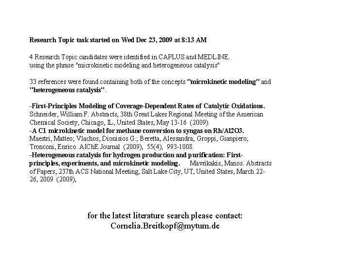 Research Topic task started on Wed Dec 23, 2009 at 8: 13 AM 4