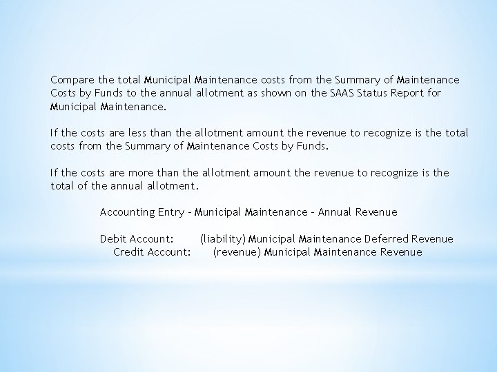 Compare the total Municipal Maintenance costs from the Summary of Maintenance Costs by Funds