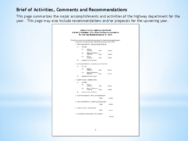 Brief of Activities, Comments and Recommendations This page summarizes the major accomplishments and activities