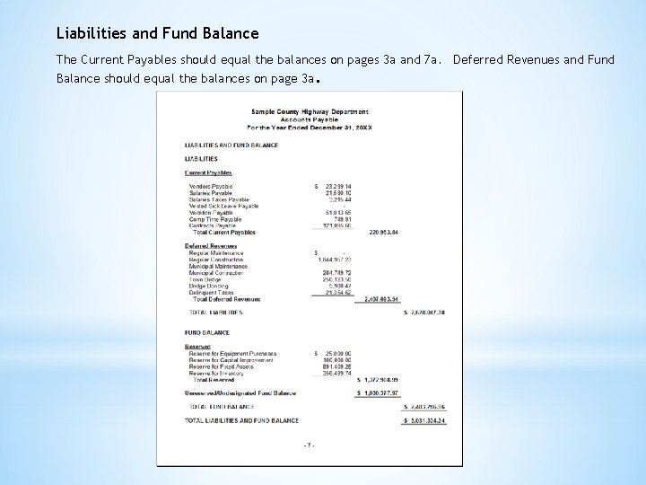 Liabilities and Fund Balance The Current Payables should equal the balances on pages 3