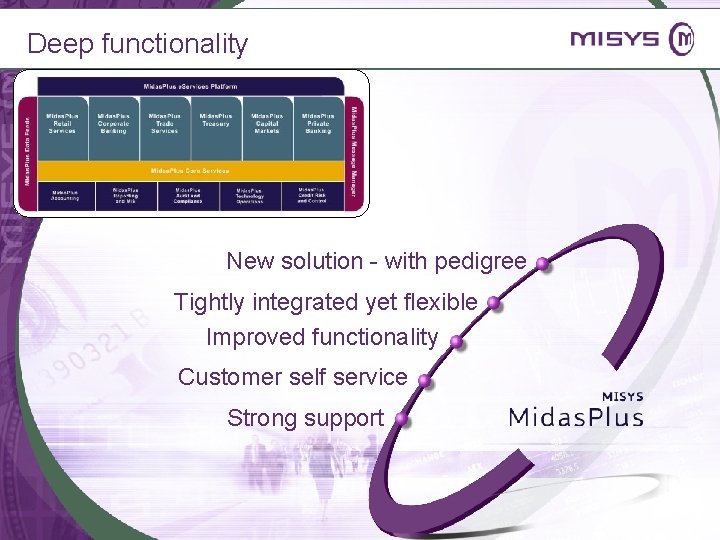 Deep functionality New solution - with pedigree Tightly integrated yet flexible Improved functionality Customer