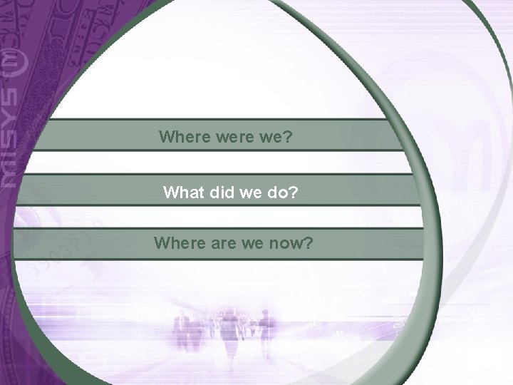 Where we? What did we do? Where are we now? 