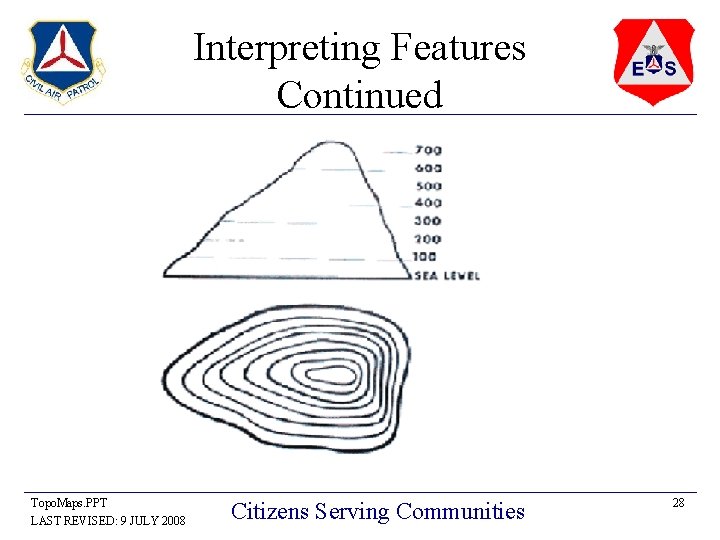 Interpreting Features Continued Topo. Maps. PPT LAST REVISED: 9 JULY 2008 Citizens Serving Communities