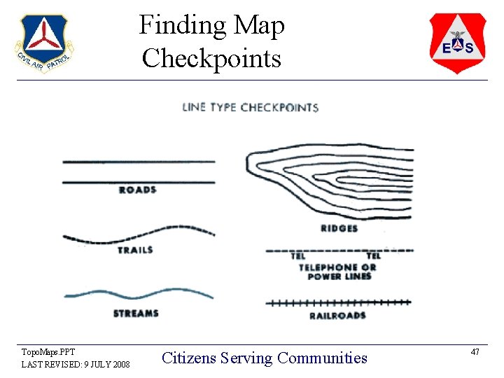 Finding Map Checkpoints Topo. Maps. PPT LAST REVISED: 9 JULY 2008 Citizens Serving Communities