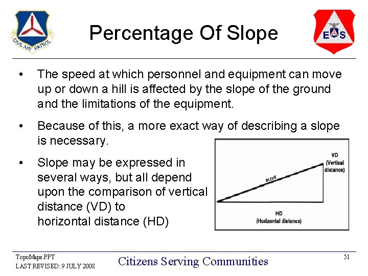 Percentage Of Slope • The speed at which personnel and equipment can move up