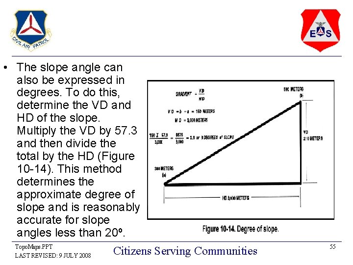  • The slope angle can also be expressed in degrees. To do this,