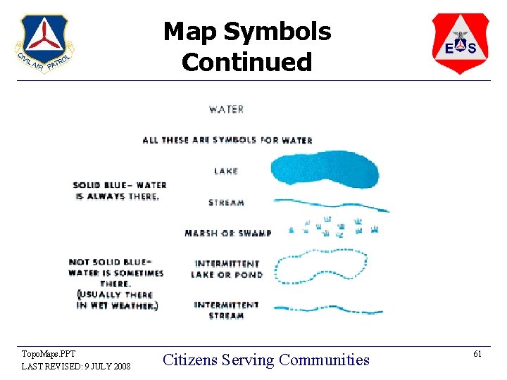 Map Symbols Continued Topo. Maps. PPT LAST REVISED: 9 JULY 2008 Citizens Serving Communities