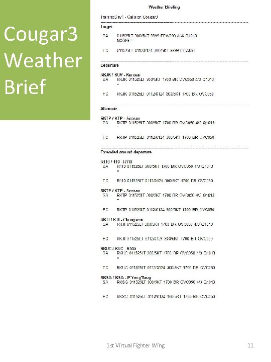 Cougar 3 Weather Brief 1 st Virtual Fighter Wing 11 