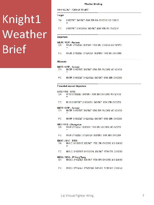Knight 1 Weather Brief 1 st Virtual Fighter Wing 7 