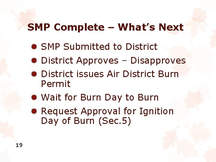 SMP Complete – What’s Next ® SMP Submitted to District ® District Approves –