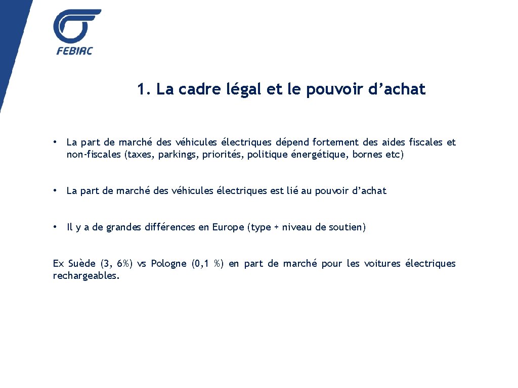 1. La cadre légal et le pouvoir d’achat • La part de marché des