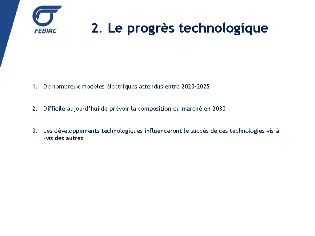 2. Le progrès technologique 1. De nombreux modèles électriques attendus entre 2020 -2025 2.