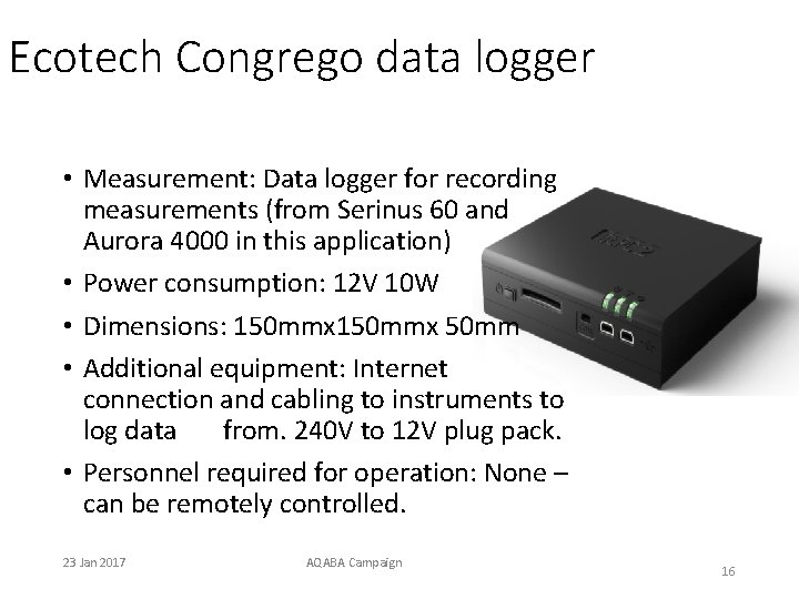 Ecotech Congrego data logger • Measurement: Data logger for recording measurements (from Serinus 60