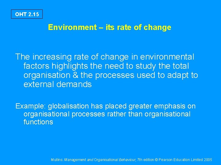 OHT 2. 15 Environment – its rate of change The increasing rate of change