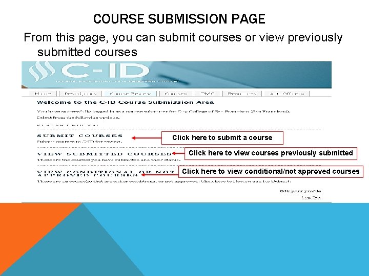 COURSE SUBMISSION PAGE From this page, you can submit courses or view previously submitted