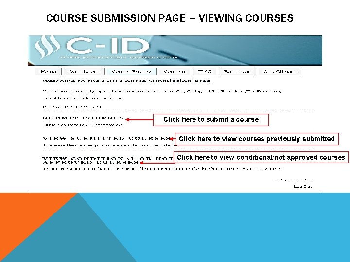 COURSE SUBMISSION PAGE – VIEWING COURSES Click here to submit a course Click here