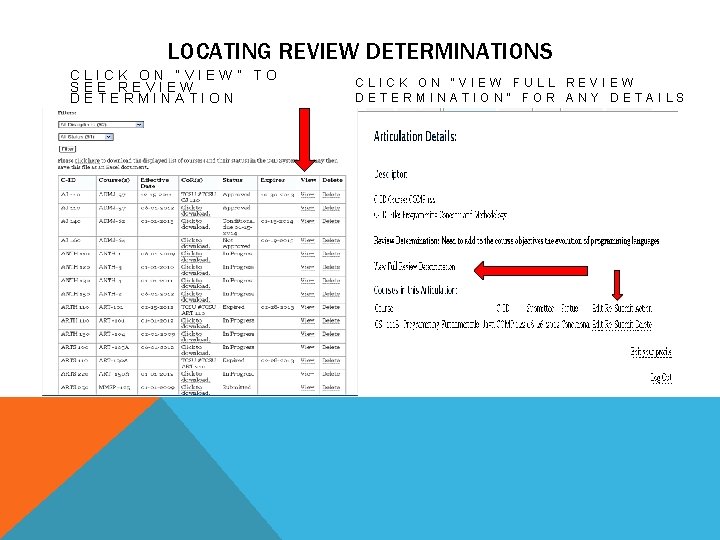 LOCATING REVIEW DETERMINATIONS CLICK ON “VIEW” TO SEE REVIEW DETERMINATION CLICK ON “VIEW FULL