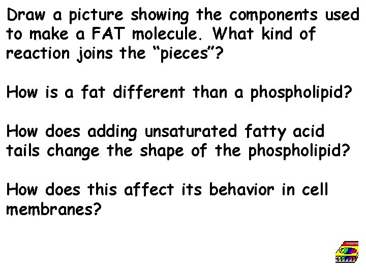 Draw a picture showing the components used to make a FAT molecule. What kind