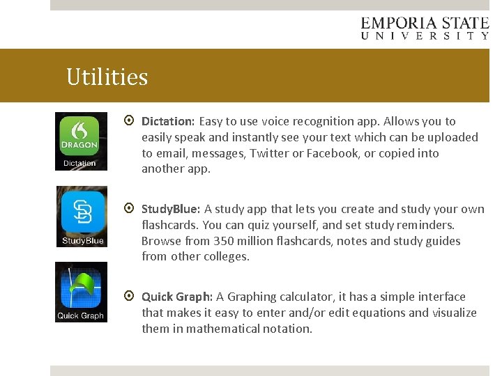 Utilities Dictation: Easy to use voice recognition app. Allows you to easily speak and