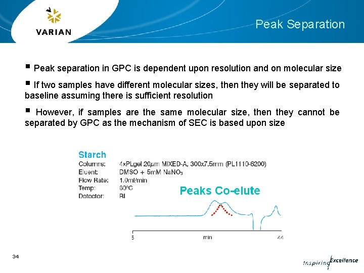 Peak Separation § Peak separation in GPC is dependent upon resolution and on molecular