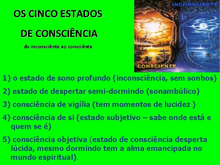 OS CINCO ESTADOS DE CONSCIÊNCIA do inconsciênte ao consciênte 1) o estado de sono