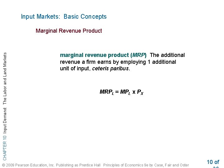 Input Markets: Basic Concepts CHAPTER 10 Input Demand: The Labor and Land Markets Marginal